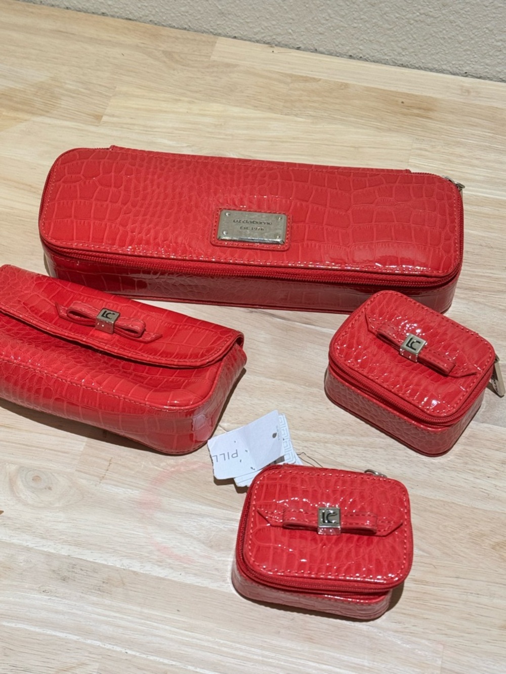 Liz Claiborne Red Croc-Embossed Pill & Jewelry Case Set
